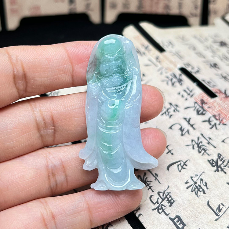 隆慈缘缅甸A货冰糯翡翠达摩吊坠