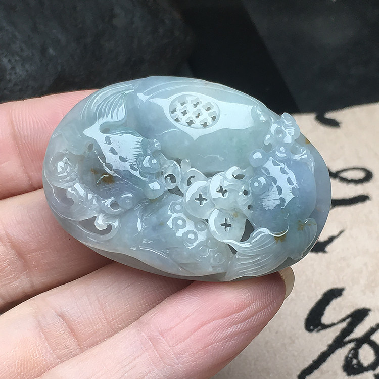 冰糯种荷叶鱼隆慈缘A货翡翠
