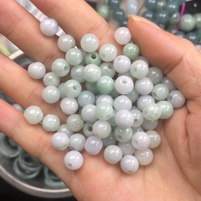 隆慈缘翡翠A货老坑种大孔珠冰糯种散珠子甜甜圈冰糯玉珠DIY散珠