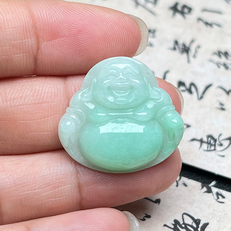 隆慈缘原矿缅甸翡翠A货直销冰糯种苹果绿玉佛吊坠笑佛弥勒佛挂件