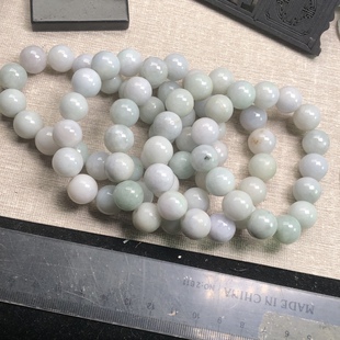 隆慈缘翡翠A货缅甸玉冰糯白13mm手链冰糯浅绿手串13mm瑕疵手链