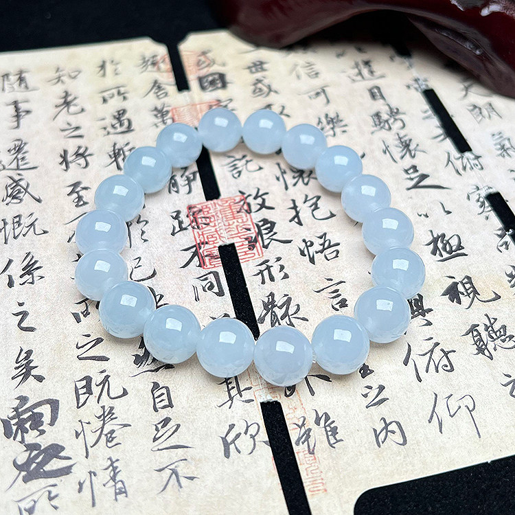 隆慈缘Y直销原矿缅甸翡翠A货老坑冰润果冻10MM手链手串玉串男女款