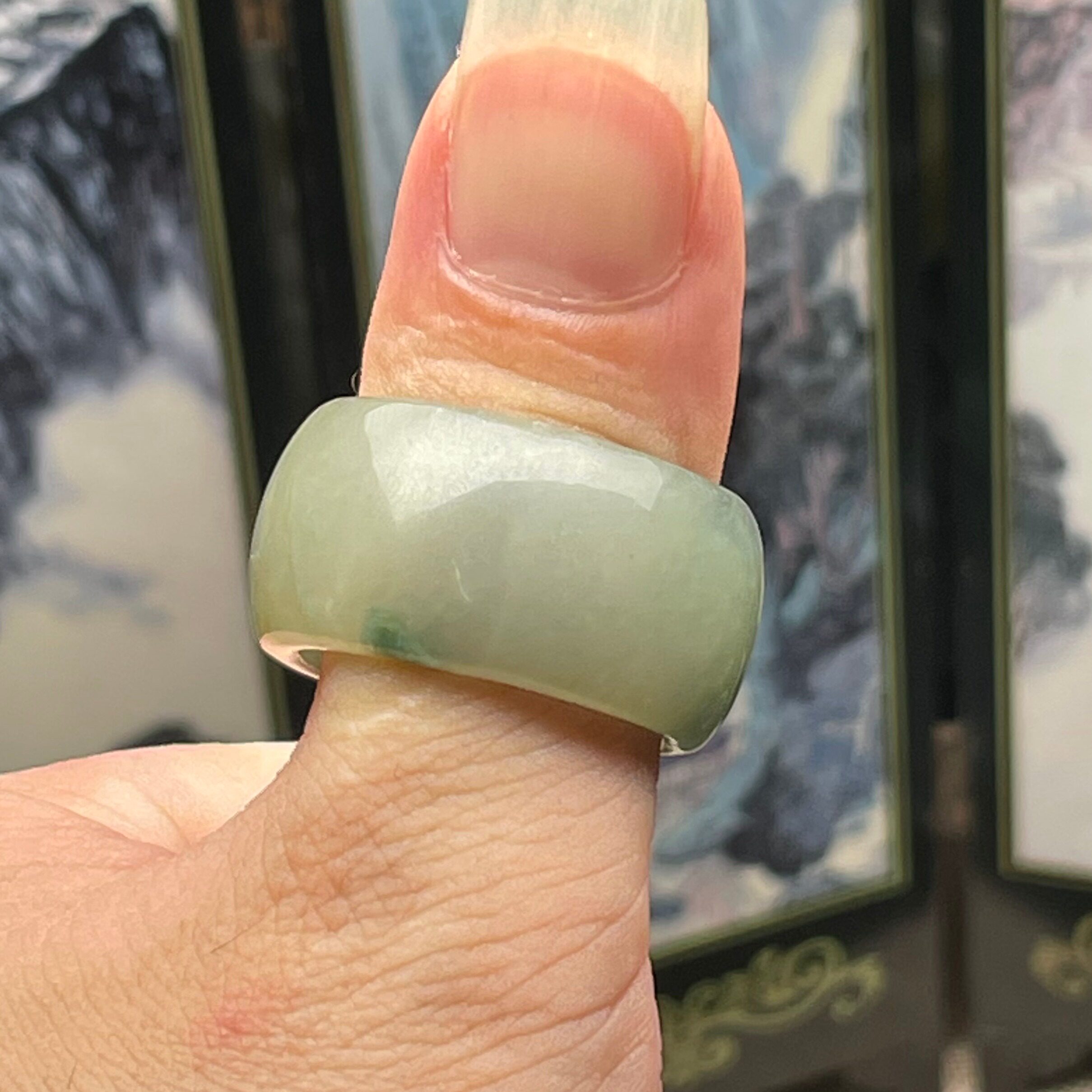 隆慈缘原矿翡翠源头直发21mmA货翡翠冰糯种飘花扳指玉戒指指环