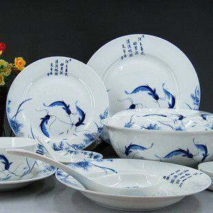 中式风56头年年有余青花骨瓷餐具