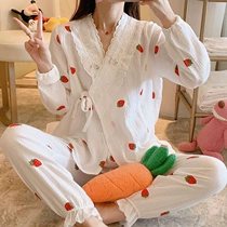 Quần áo bó sát cotton rộng kích thước lớn mùa xuân và mùa thu đồ ngủ bà bầu sau sinh cho con bú quần áo phụ nữ mang thai phục vụ nhà 34 tháng - Giải trí mặc / Mum mặc