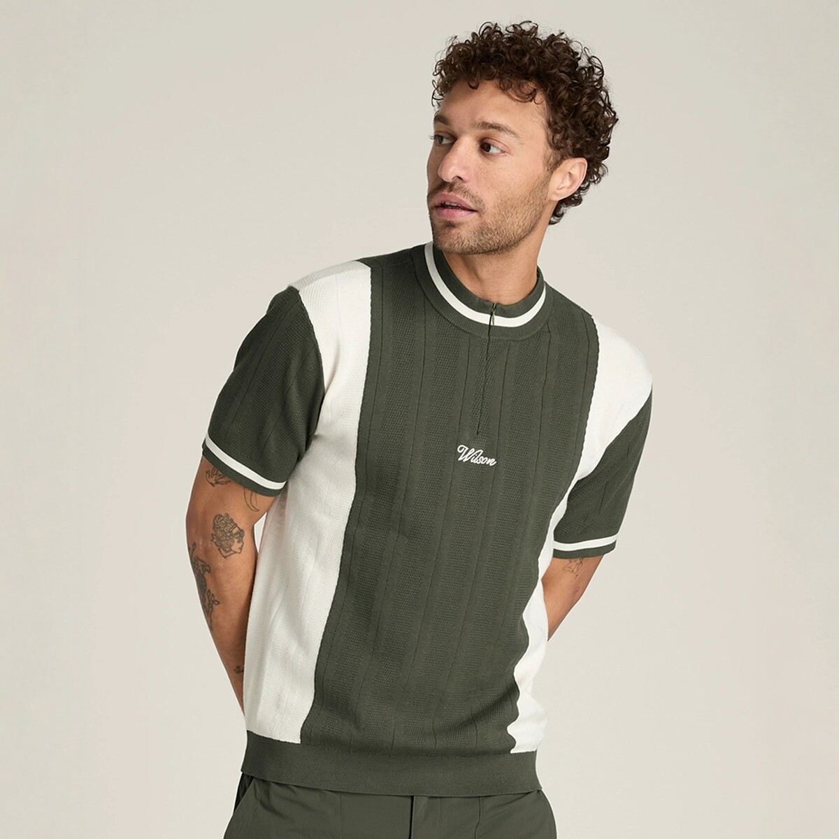 代购Wilson Quarter Zip威尔胜男士网球运动Polo衫复古针织衫短袖