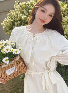 韩版ulzzang早春新款法式气质时尚小香风圆领钉珠收腰显瘦连衣裙