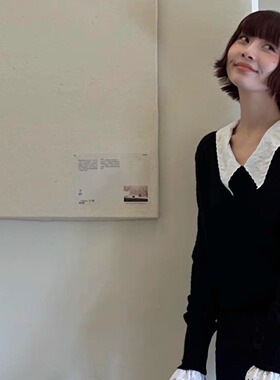 Monkey Studio「富家女」黄金配比羊绒羊毛法式花边气质针织上衣