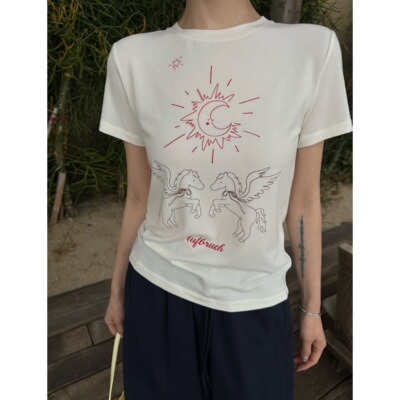 柔软舒适全棉马年显瘦正肩短袖T