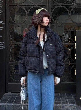 Monkey Studio 冬日新品 m1u系复古格纹高级感保暖羽绒服外套