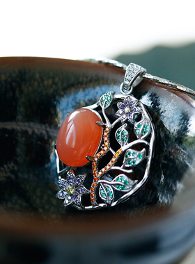 锆石南红玛瑙925纯银吊坠项坠