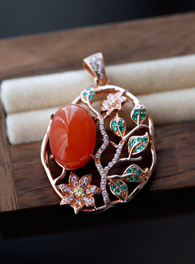 S925纯银天然南红玛瑙项坠吊坠