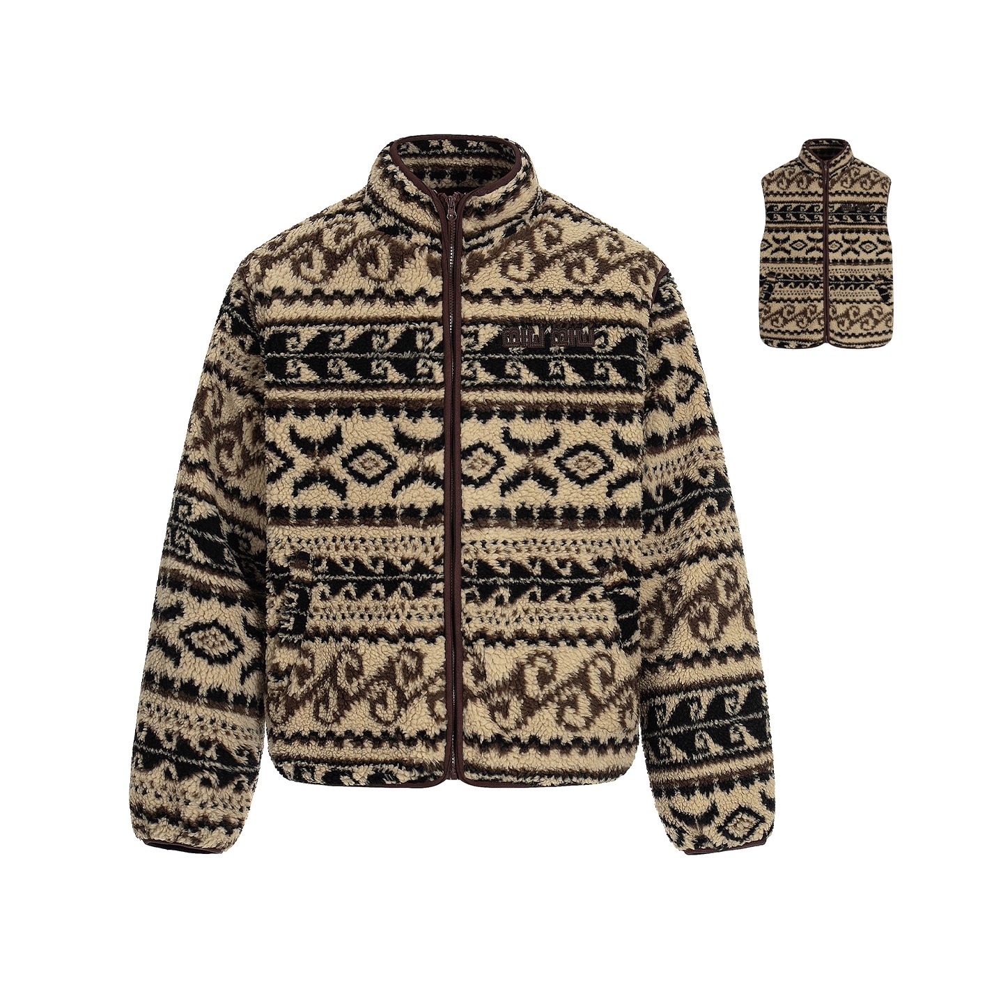 Eagle Vogue复古摇粒绒宽松加厚保暖立领夹克棉服两件套