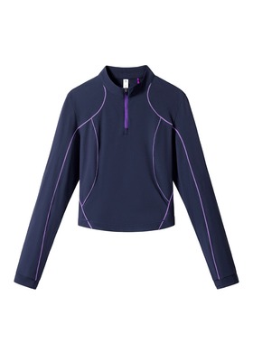 Eagle Vogue户外拼色哈苏线半拉链修身显瘦速干运动长袖T恤女