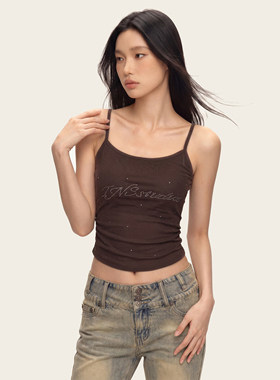 Ames 美式复古辣妹【烫钻字母吊带美背】夏季修身外穿上衣带胸垫