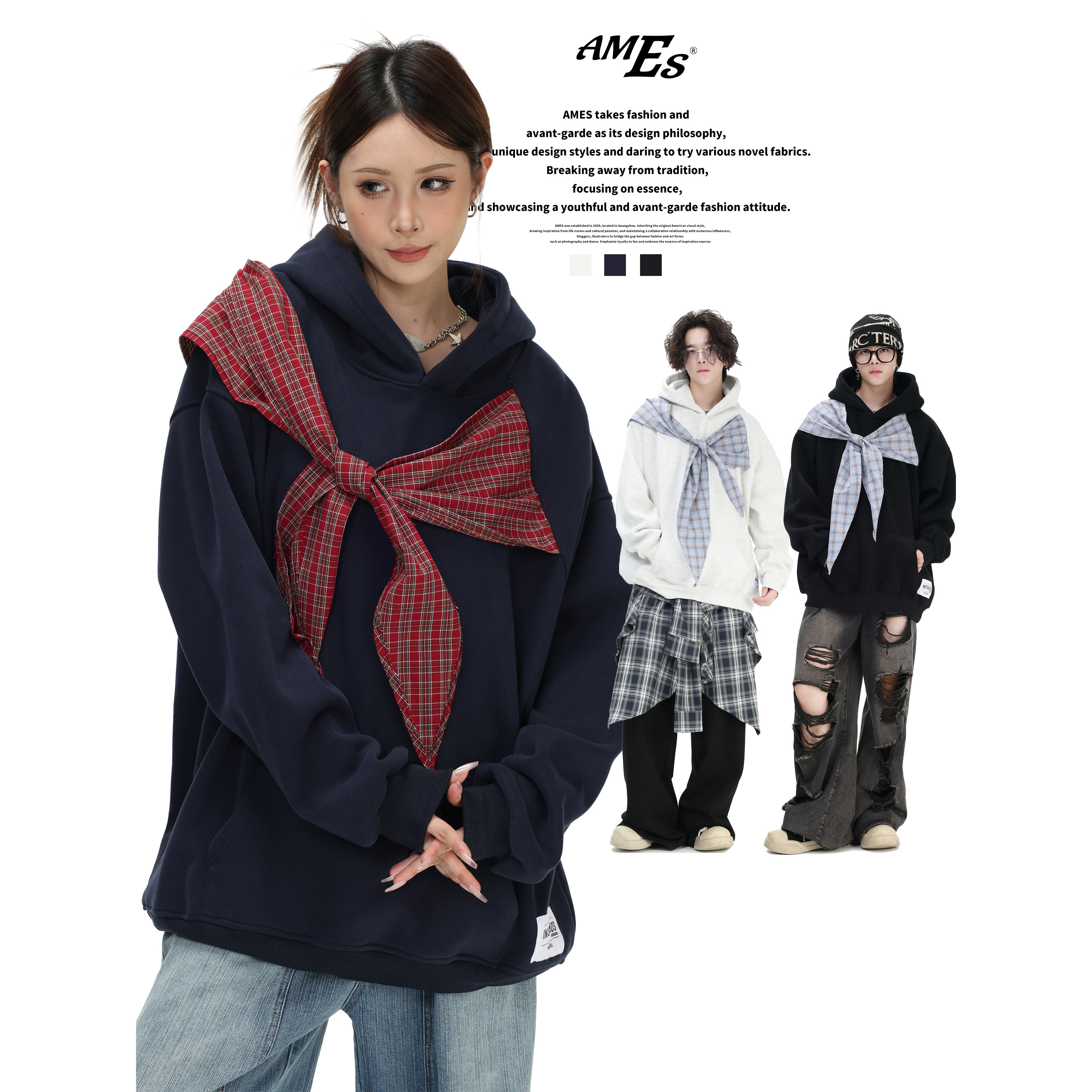 AMES「蝴蝶结绑带连帽卫衣」