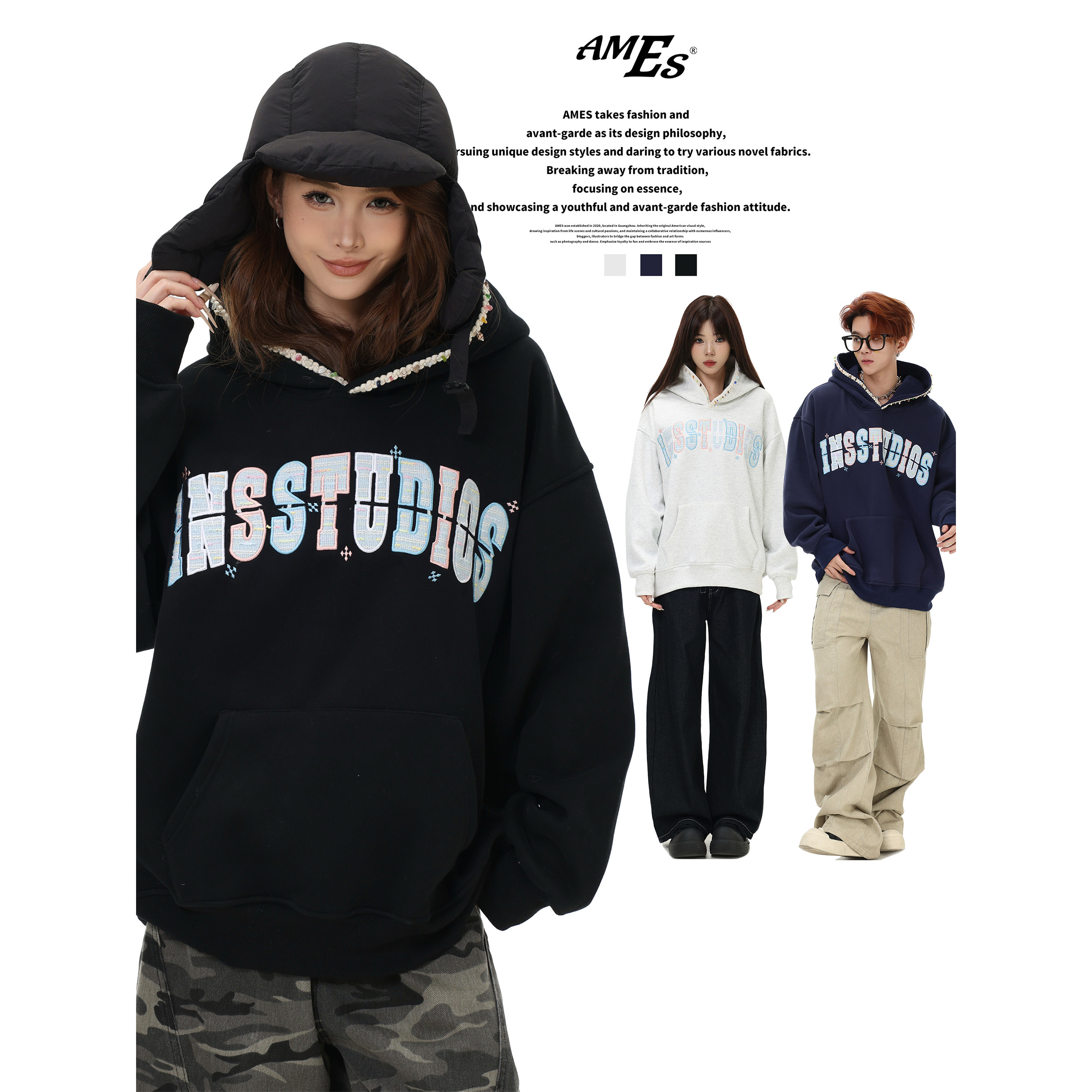 AMES贝壳织带贴布绣卫衣