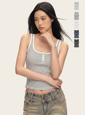 Ames 美式复古辣妹【经典细条纹吊带美背】夏季修身显瘦百搭上衣