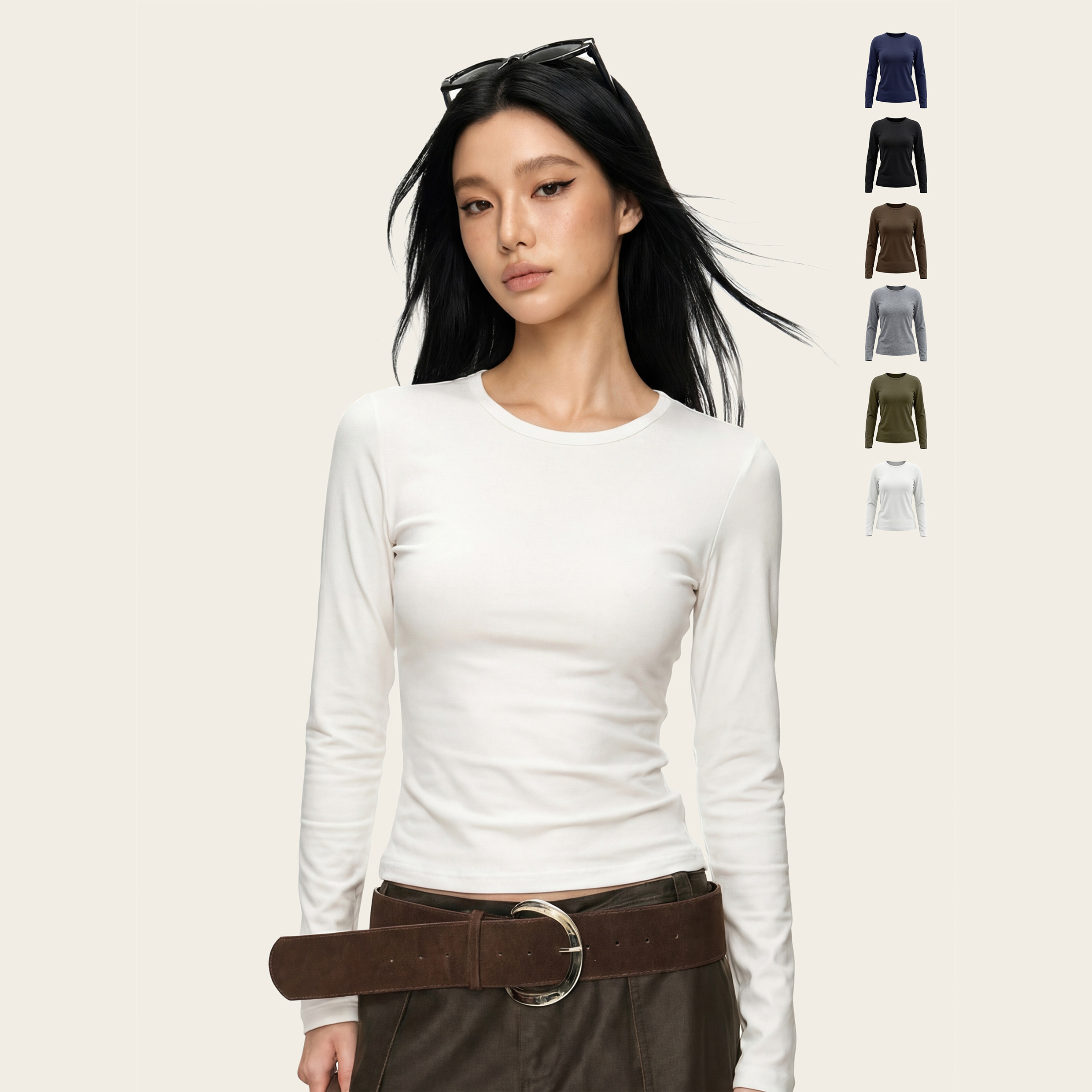 Ames 美式复古辣妹【修身收腰圆领长袖】春季显瘦内搭打底T恤上衣,女装/女士精品,T恤,淘宝优惠券,粉丝福利购,淘宝优惠卷