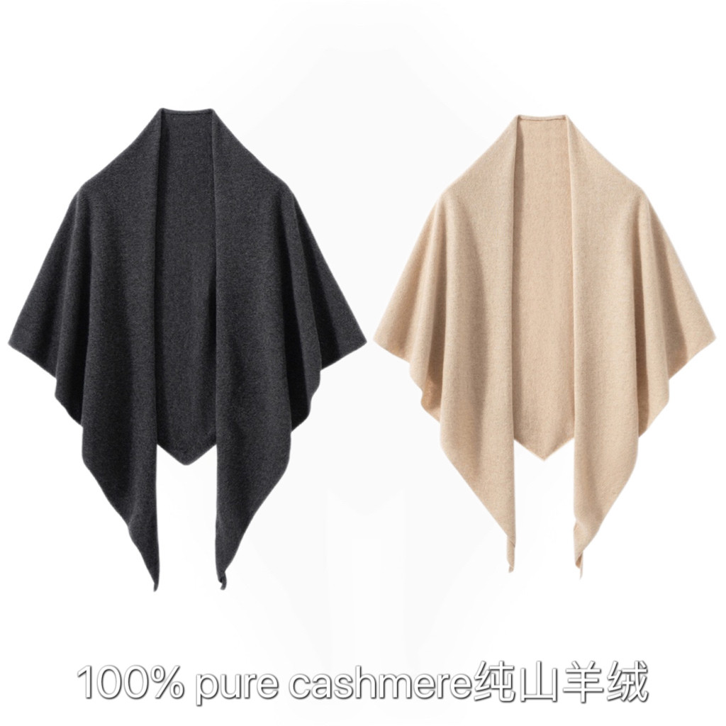 韩系100%山羊绒针织大三角围巾2025秋冬极简保暖气质围脖披肩