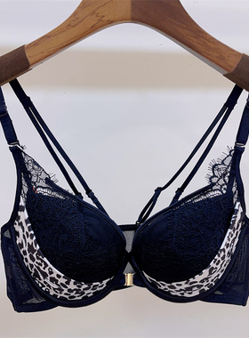 31015新款性感纯欲网纱豹纹前扣加厚聚拢调整AB小胸显大内衣文胸