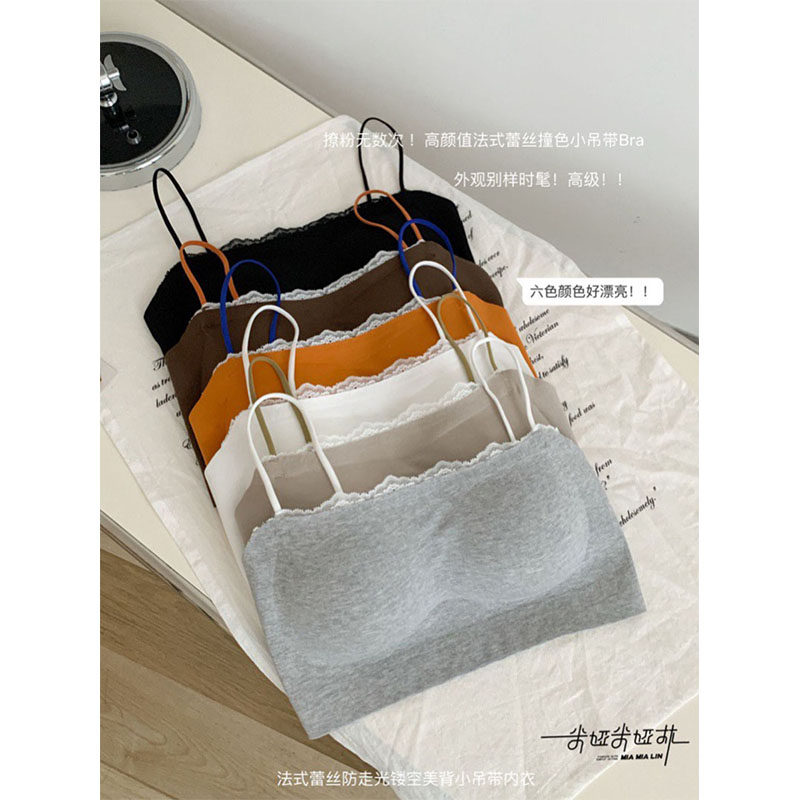 法式少女蕾丝边防走光后背镂空美背裹胸带胸垫一体时尚撞色内搭潮,女士内衣/男士内衣/家居服,抹胸,淘宝优惠券,粉丝福利购,淘宝优惠卷