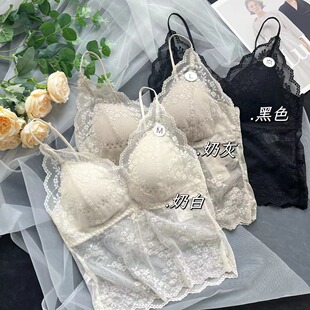 蕾丝薄款 吊带背心固定杯无钢圈女士内搭美背 法式 惠芝欣6250中长款