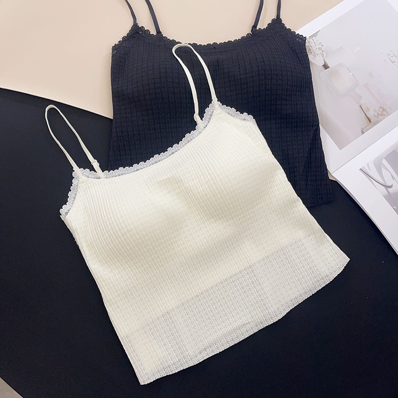 美背内衣泡泡蕾丝花边吊带背心免穿文胸罩中长款少女甜美百搭抹胸
