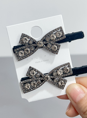 Y2黑色丝绒发夹轻奢闪钻蝴蝶结边夹网红边夹碎发刘海夹鸭嘴夹女