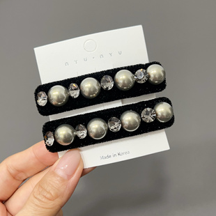 B1韩国高级感水钻bb夹拜拜夹质感金丝绒珍珠侧边夹发夹发饰头饰