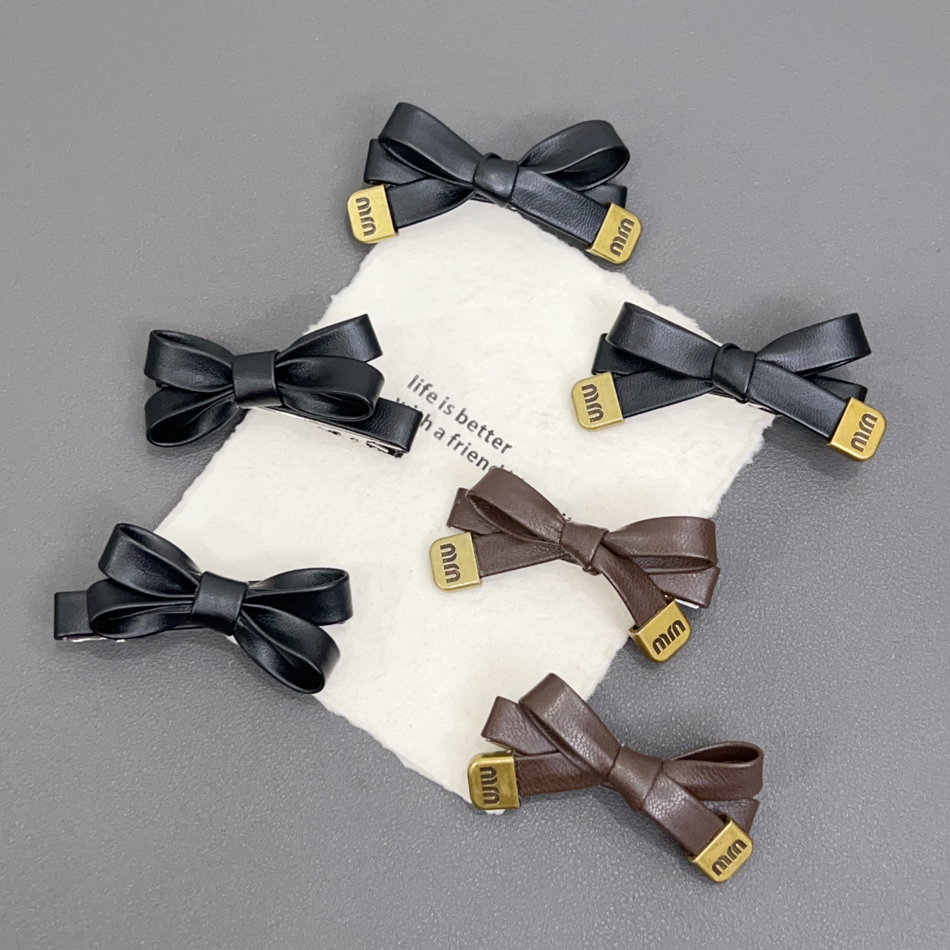 Y1甜酷简约质感软皮质蝴蝶结鸭嘴夹发夹子刘海夹侧边夹发饰头饰