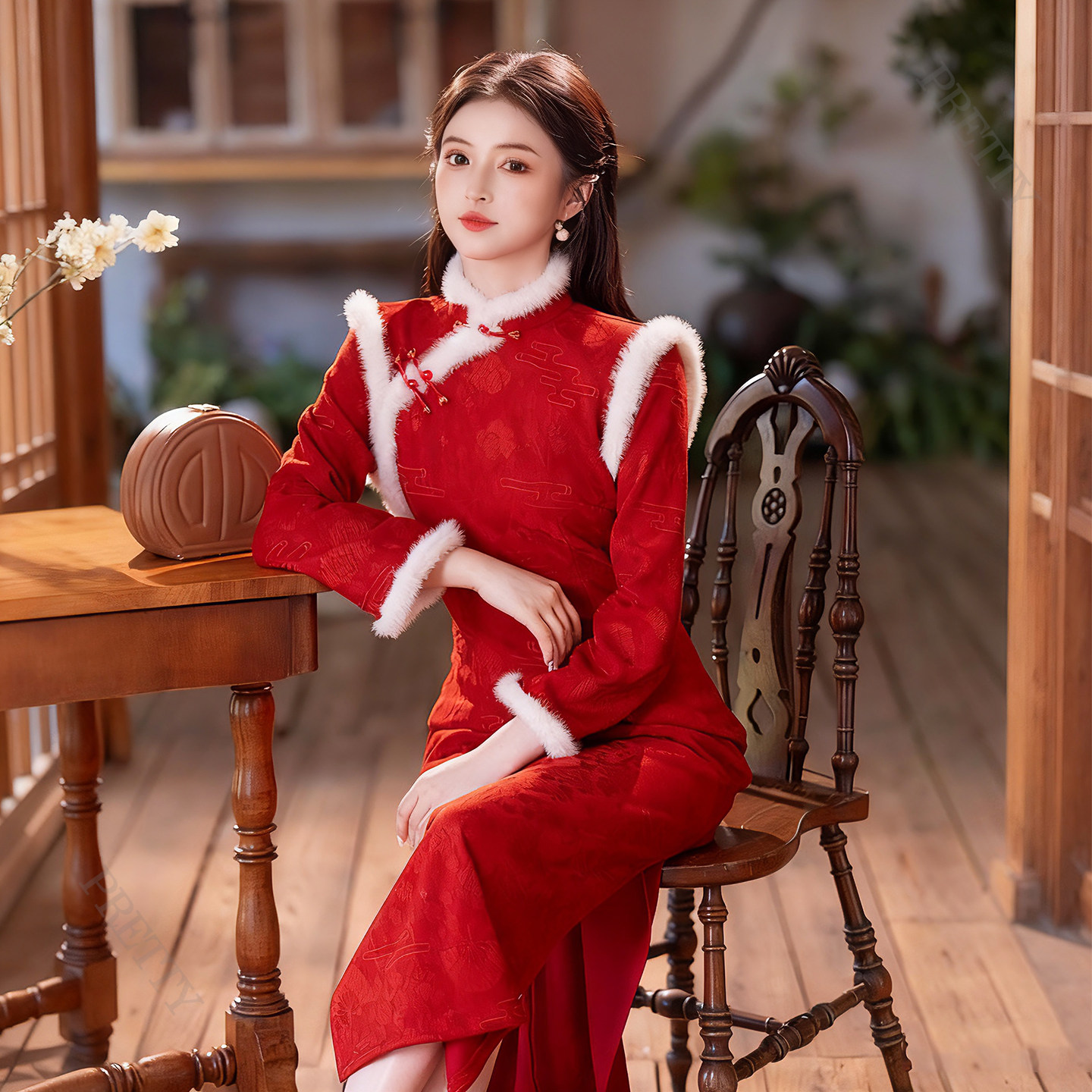 红色旗袍敬酒服新娘订婚回门出阁