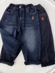 Winter Jeans with Thick Fleece Lining for Boys and Girls, Baby All-In-One Fleece Denim Pants, Slightly Stretchy, Versatile and Casual for Older Children
