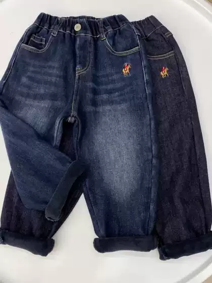 Winter Jeans with Thick Fleece Lining for Boys and Girls, Baby All-In-One Fleece Denim Pants, Slightly Stretchy, Versatile and Casual for Older Children