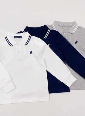 春秋季中大童宝宝休闲简约翻领长袖POLO衫儿童百搭纯色上衣86601