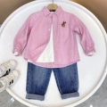 Pink + White Long t + Blue Jeans