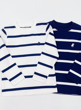 中大童宝宝休闲春秋季套头圆领条纹长袖T恤百搭男女童上衣86125