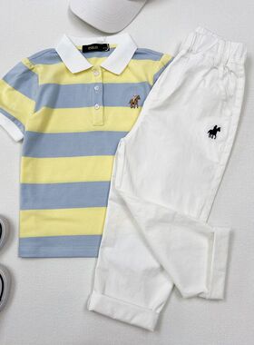 夏季新款中大童宝宝休闲翻领条纹短袖时尚男女童套头POLO衫72502