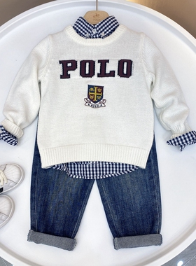 春秋中大童宝宝休闲圆领套头长袖针织衫字母男女童杏色毛衫73709