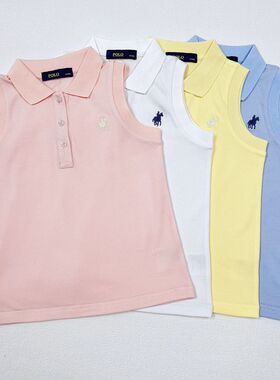 夏季新款中大童无袖POLO领套头上衣短袖休闲时尚纯色女童72506