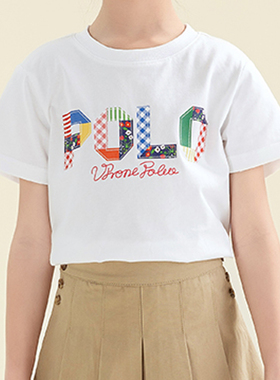 中大童宝宝夏季新款休闲圆领套头字母短袖面值百搭女童半衬72107