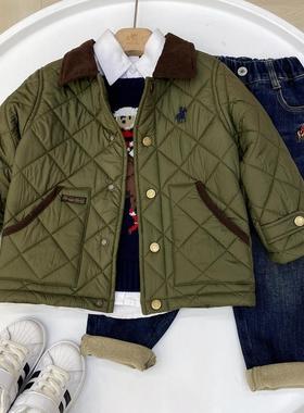 中大童宝宝秋冬季休闲格子单排扣长袖棉衣外套儿童翻领棉服88430