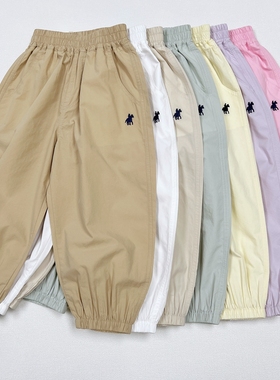 中大童宝宝夏季新款休闲中腰纯色长裤男女儿童运动束脚裤子72312