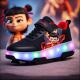 亮灯可充电带刹车儿童暴走轮滑鞋 男童暴走鞋 隐形四轮可收缩飞行鞋