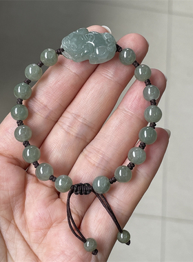 翡翠a货手工编织招财貔貅手串