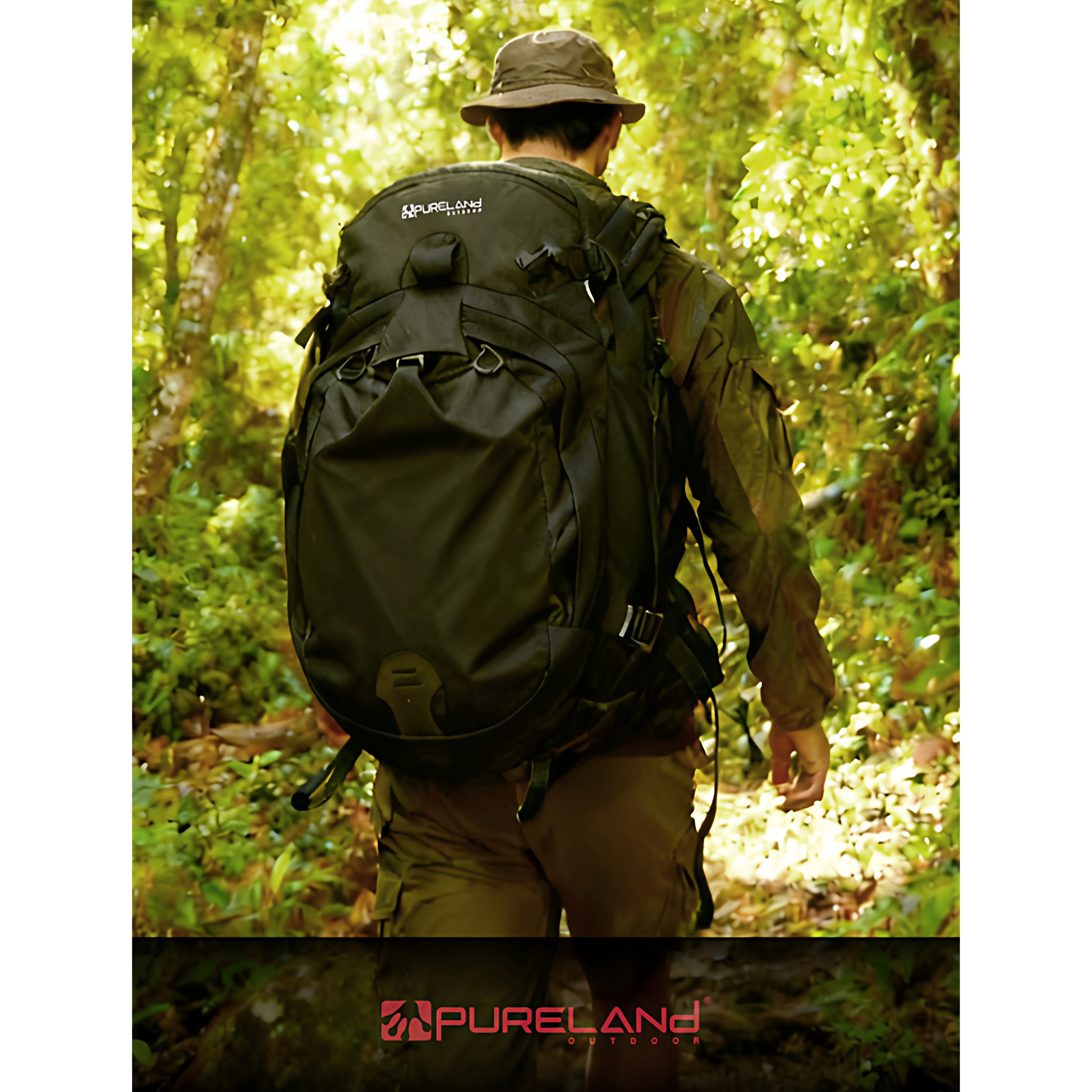 普尔兰德户外男女双肩背包黑色35升登山包轻量背负旅行休闲包