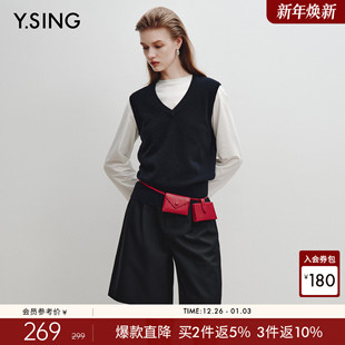 上衣 藏蓝色叠穿无袖 衣香丽影26支全羊毛针织马甲背心女25冬装 新款