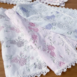 ATOC精美花卉刺绣手帕 小方巾蕾丝日单精致纯棉毛巾手帕25cm