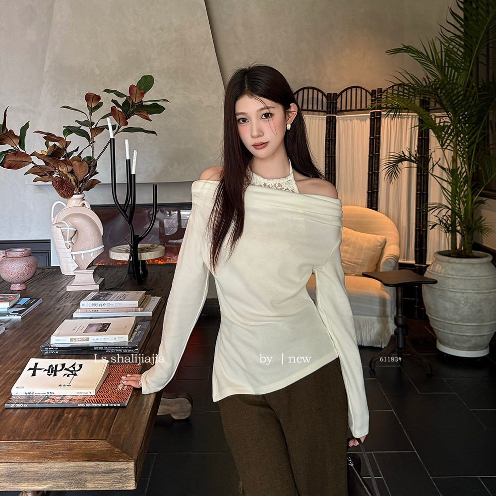 LS 优雅设计蕾丝拼接小衫上衣女 广州十三行25秋冬新品女装61183