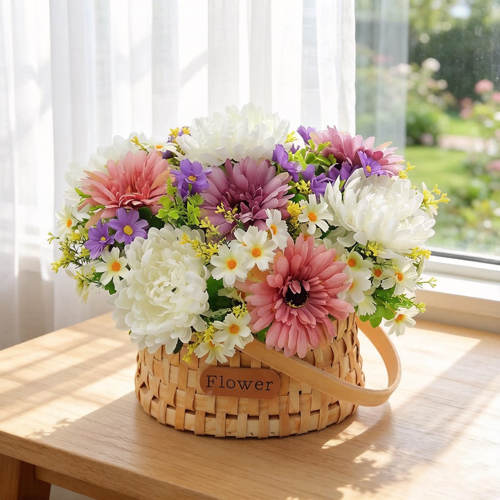 清明扫墓用品，仿真菊花花篮